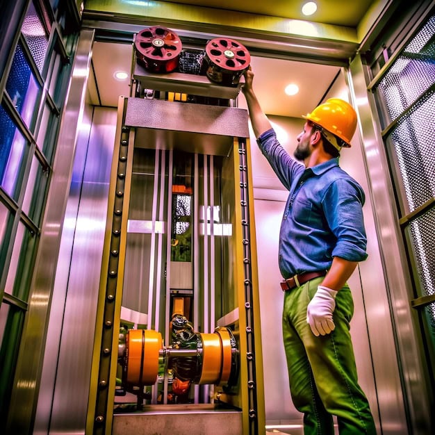freepicdownloader.com skilled technician adjusts machinery elevator modern building showcasing complex inner workings this essential transportation system normal